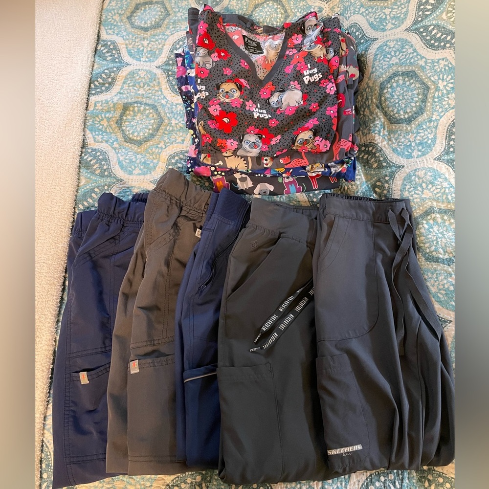 Gently used scrub tops and bottoms bundle.